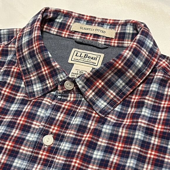 LL Bean Mens Slightly Fitted Button Cotton Plaid‎ Multicolor Red Shirt Sz Large - Picture 1 of 10